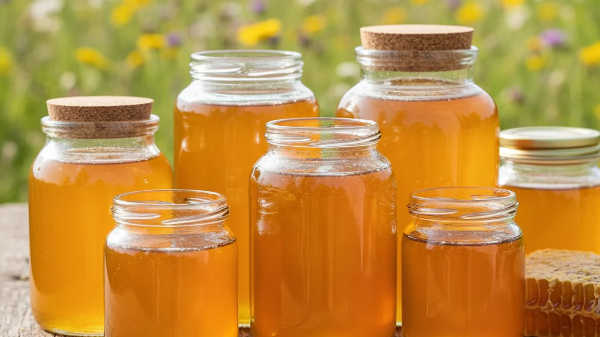 Imagen genérica de tarros de miel ecológica con etiquetas, simbolizando la calidad del producto.