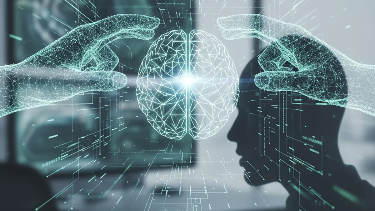 Representación visual de la interacción entre la inteligencia artificial y el ser humano, simbolizando la verificación de datos.