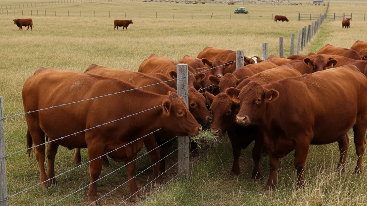 Imagen genérica de ganado bovino en una explotación ganadera extensiva, con figuras borrosas de vacas.