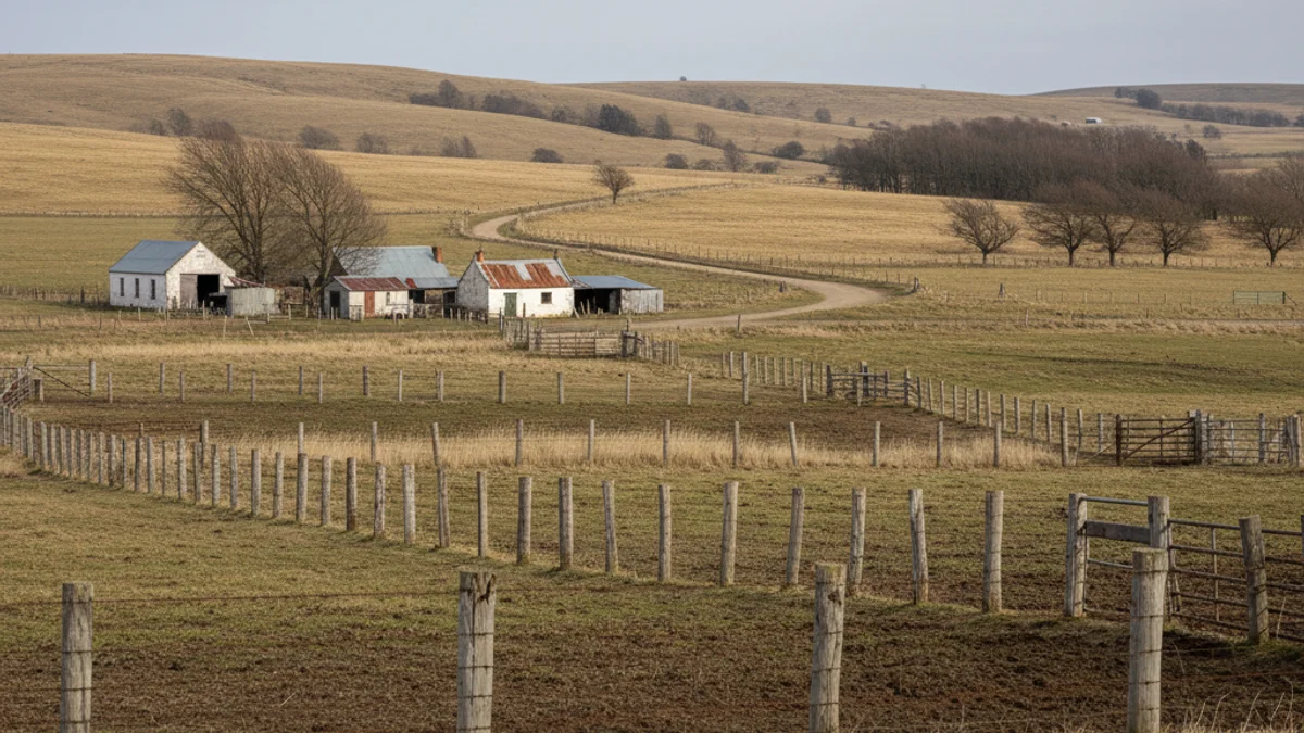 Imagen genérica de una granja de ganado vacuno con una valla de madera o metal, sin animales enfermos visibles.