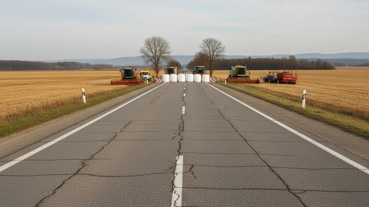 Imagen genérica de una autopista con poco tráfico o bloqueada por vehículos agrícolas en un día soleado.