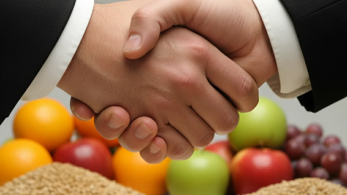 Representación genérica de un acuerdo comercial internacional con mapas y gráficos de exportación.