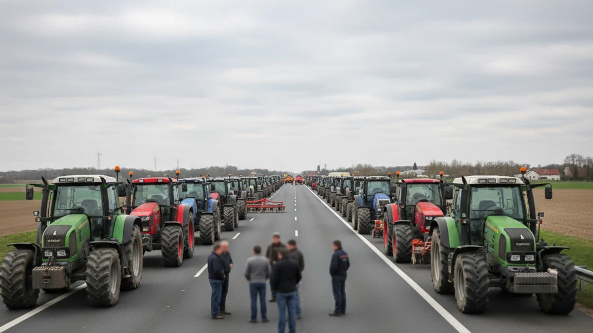 Imagen genérica de una carretera cortada por tractores durante una protesta agraria.