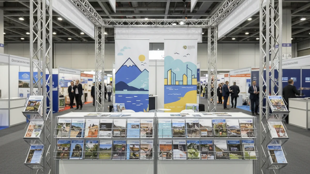 Imagen genérica de un stand de promoción turística vacío en una feria internacional.