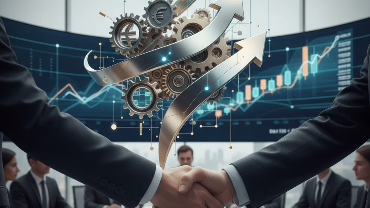 Representación visual de inversión y crecimiento económico, con gráficos ascendentes y monedas.