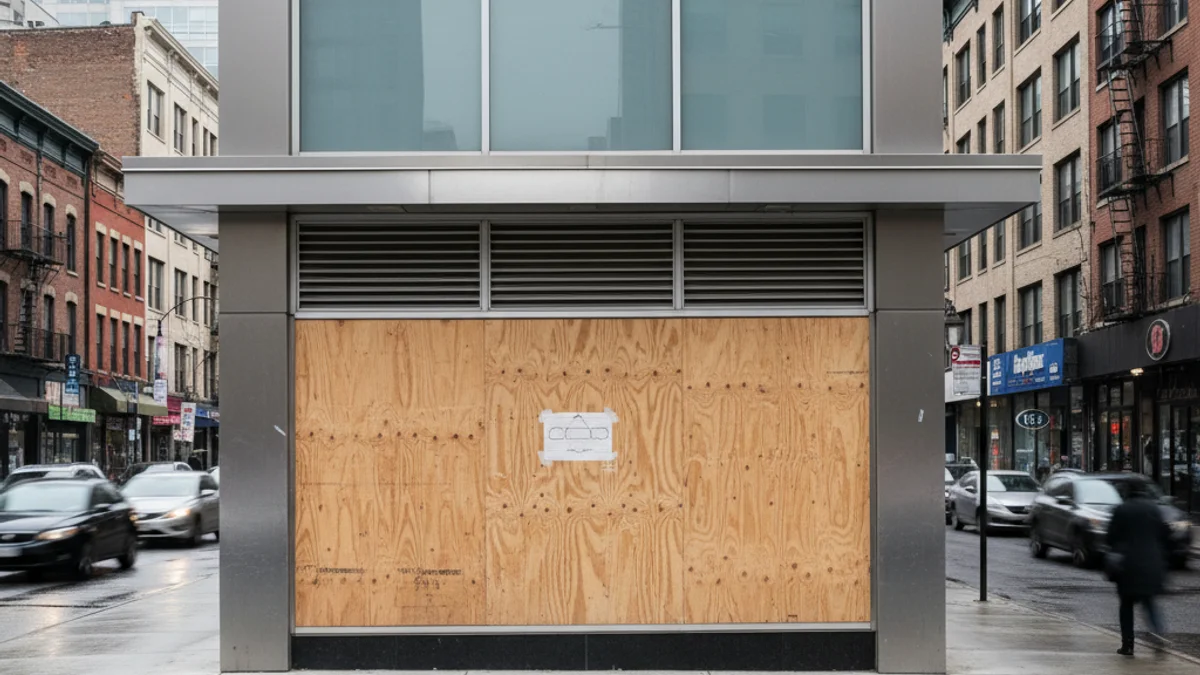 Fachada de un edificio comercial moderno en la Avenida Diagonal de Barcelona con un local cerrado en los bajos.