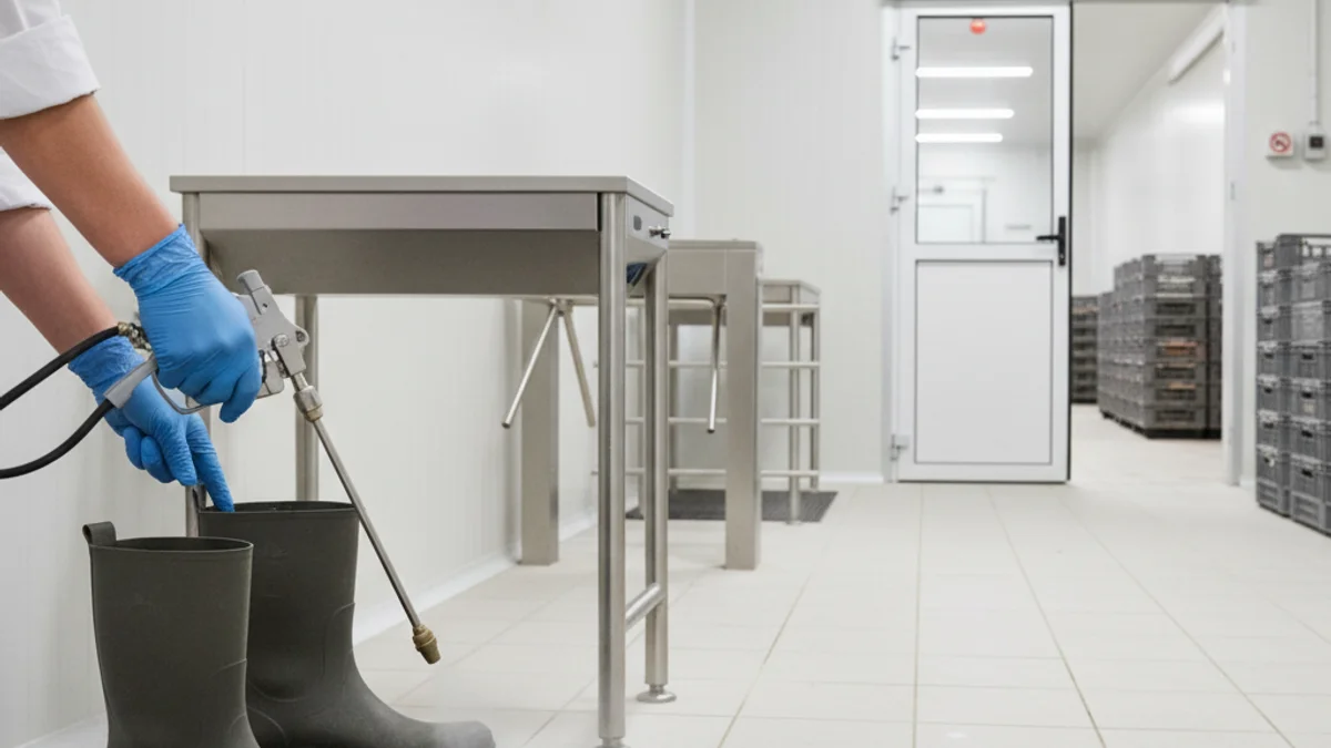 Imagen genérica de una granja avícola moderna, con siluetas de aves o instalaciones de bioseguridad.