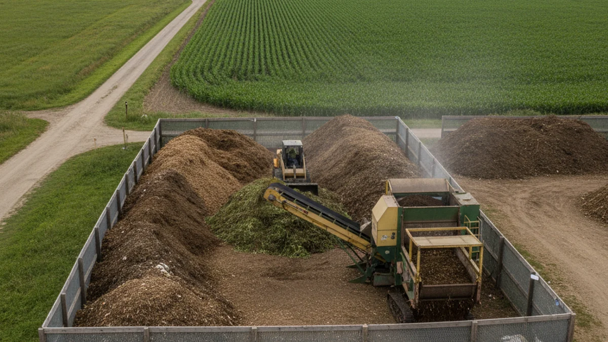 Representación genérica de una planta de compostaje agrícola o de una zona rural protegida (ZEPA).