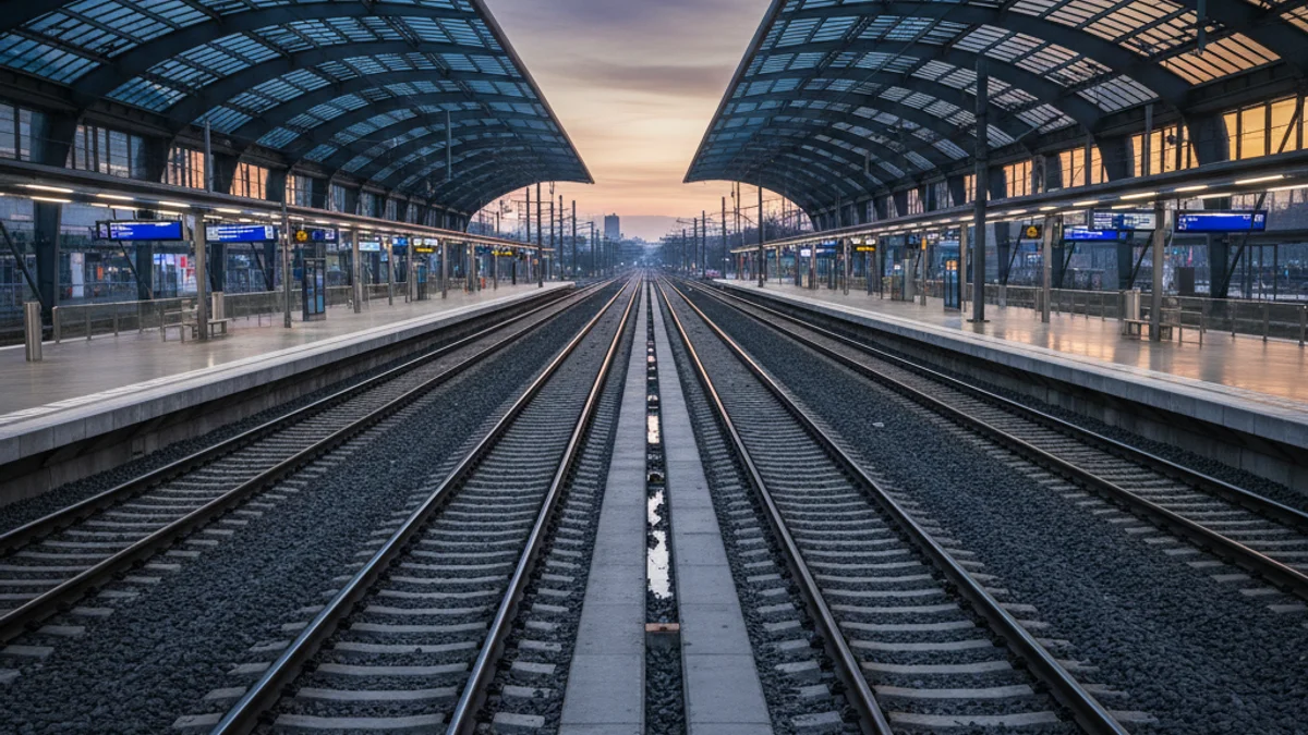 Imagen genérica de una estación de tren moderna con vías de alta velocidad y red convencional.