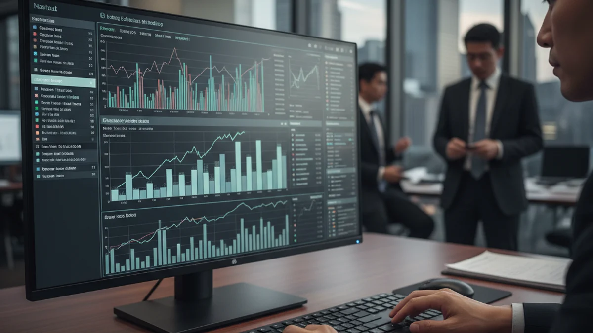 Gráfico financiero que muestra una tendencia de beneficios en un entorno corporativo bancario.