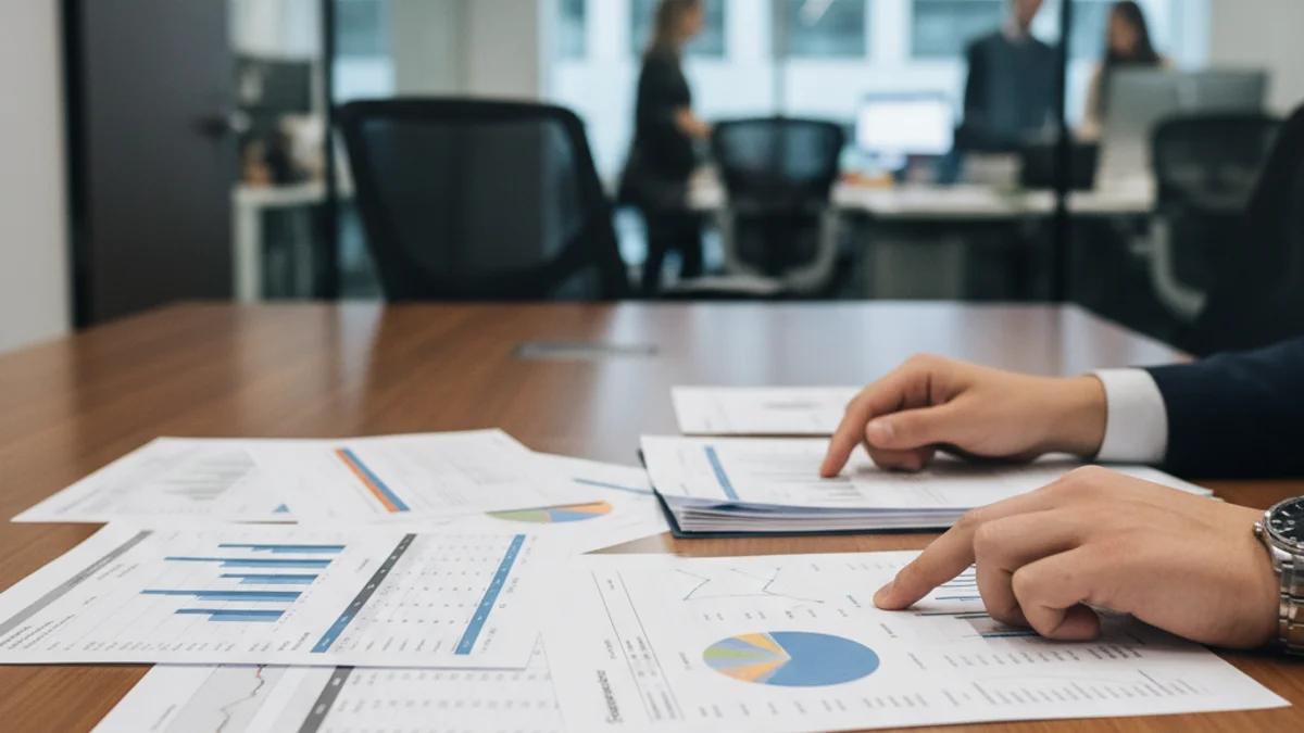 Imagen genérica de una sede bancaria o de una sala de reuniones corporativa con documentos financieros sobre una mesa.