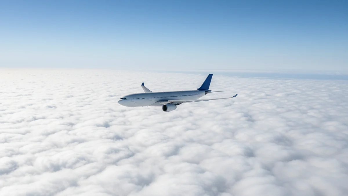 Un avión volando sobre las nubes representando un viaje de vacaciones.