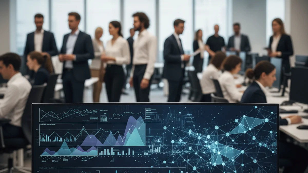 Imagen genérica de gráficos de datos e inteligencia artificial en un entorno financiero.