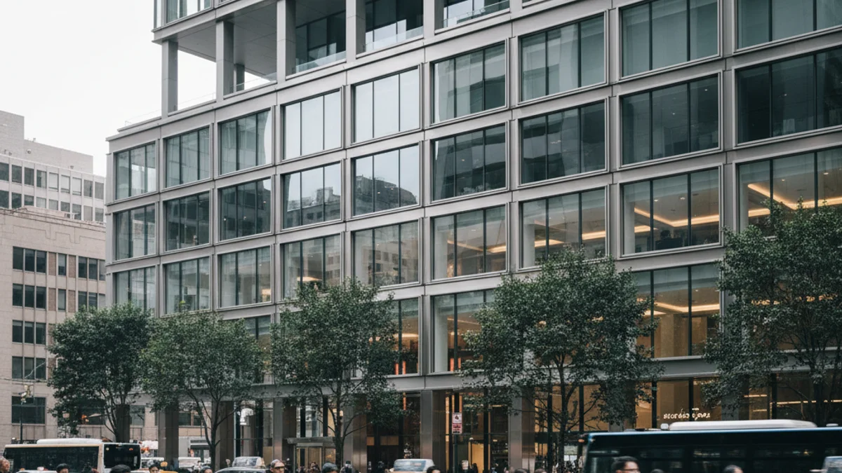 Fachada de un gran almacén comercial en una zona urbana con peatones.