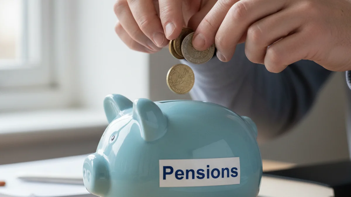 Manos depositando monedas en una hucha, simbolizando las cotizaciones a la Seguridad Social.
