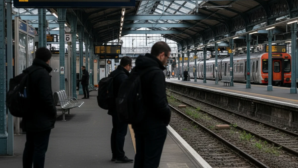 Imagen genérica de vías de tren o una estación con figuras borrosas de viajeros afectados.