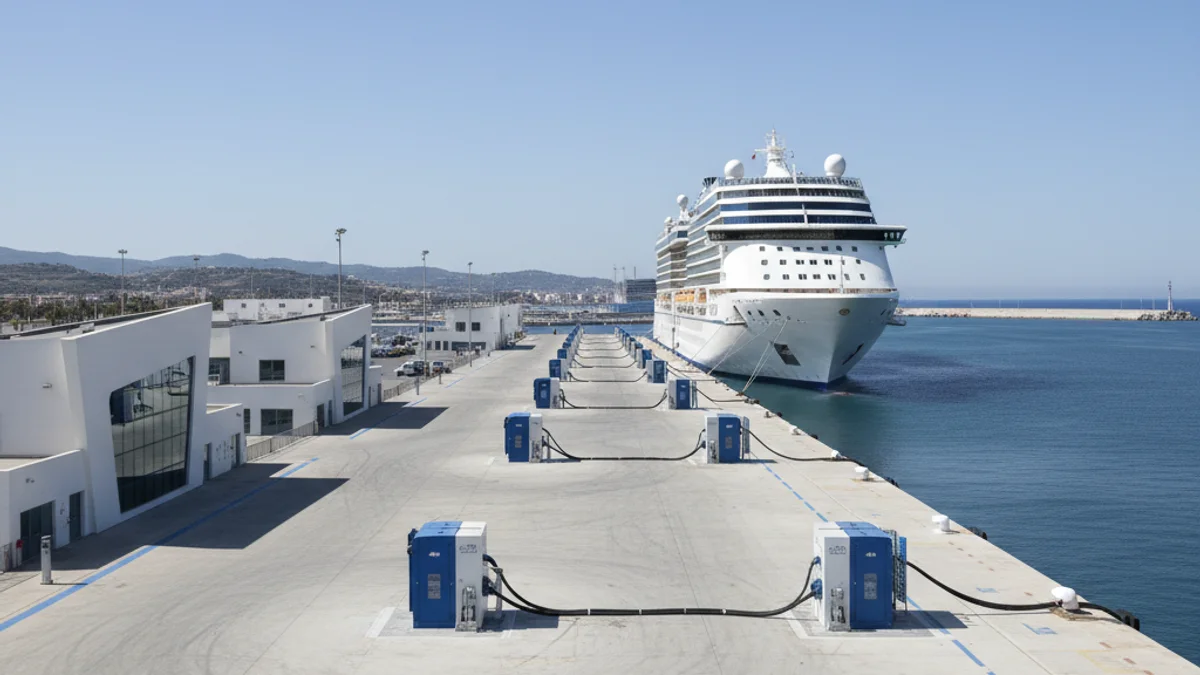 Imagen genérica del Muelle de Baleares en el Puerto de Tarragona con un crucero atracado.