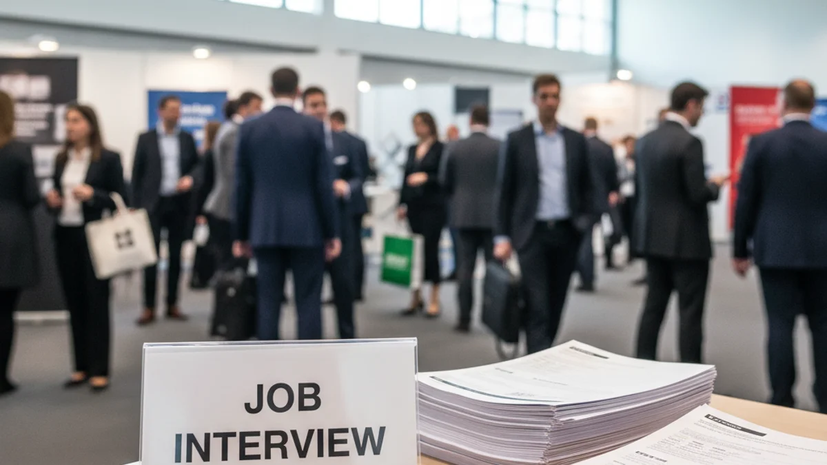 Imagen genérica de una feria de empleo con entrevistas de trabajo.