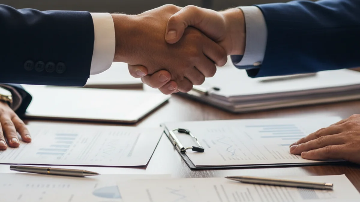 Representación visual de una transacción financiera o una fusión bancaria internacional.