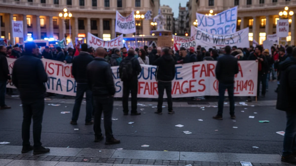 Imagen genérica de una concentración de trabajadores en una plaza urbana durante una jornada de huelga.