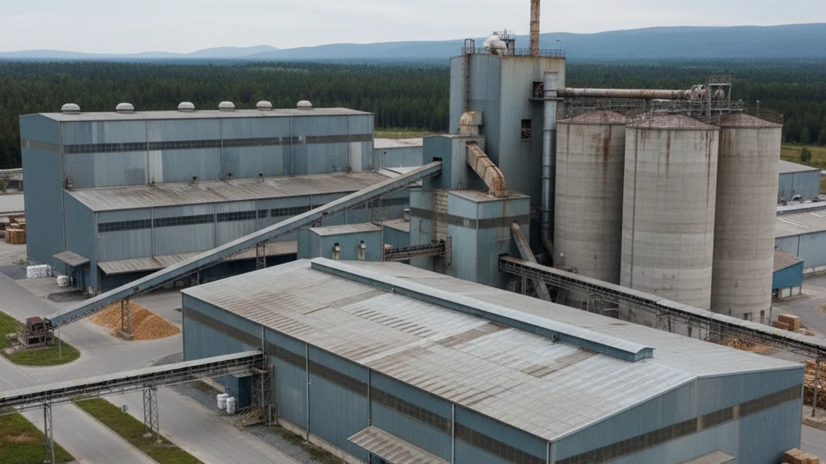 Imagen de una fábrica industrial con chimeneas y estructuras metálicas bajo un cielo despejado.