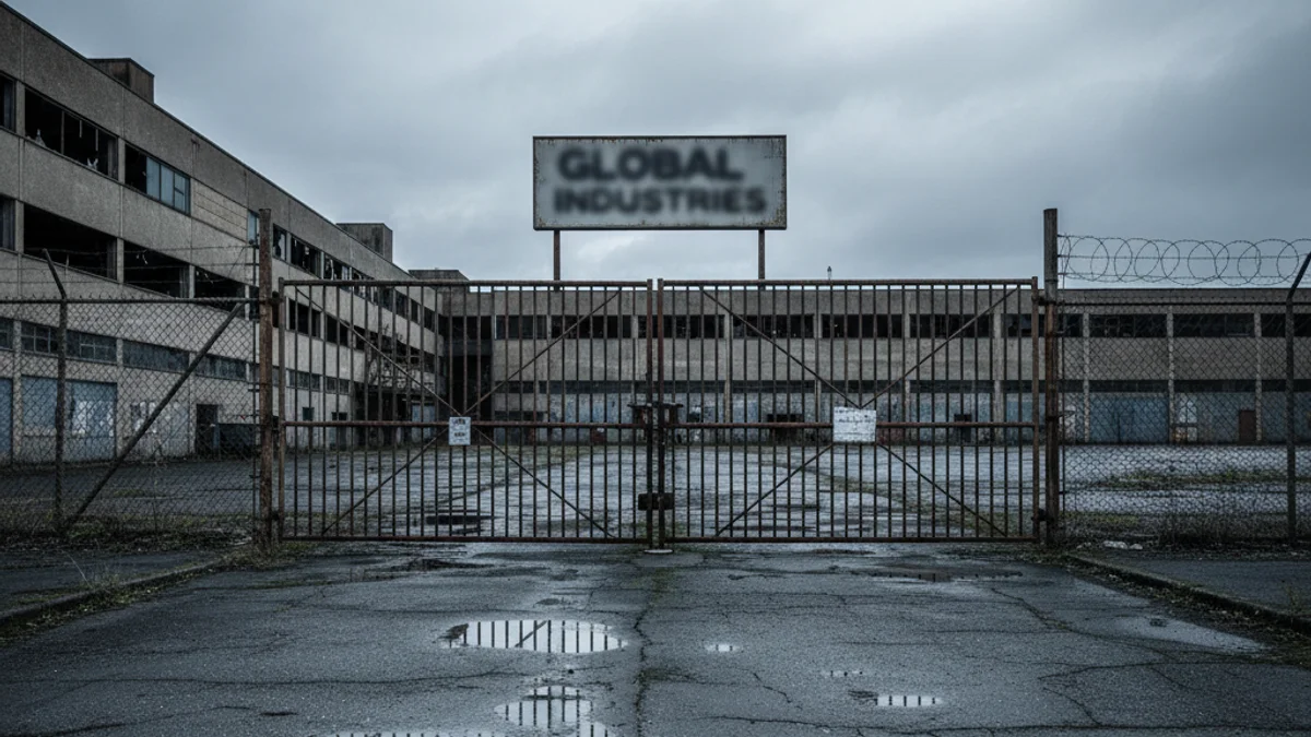 Imagen genérica de una fábrica o nave industrial con las puertas cerradas en un día nublado, simbolizando el cierre.