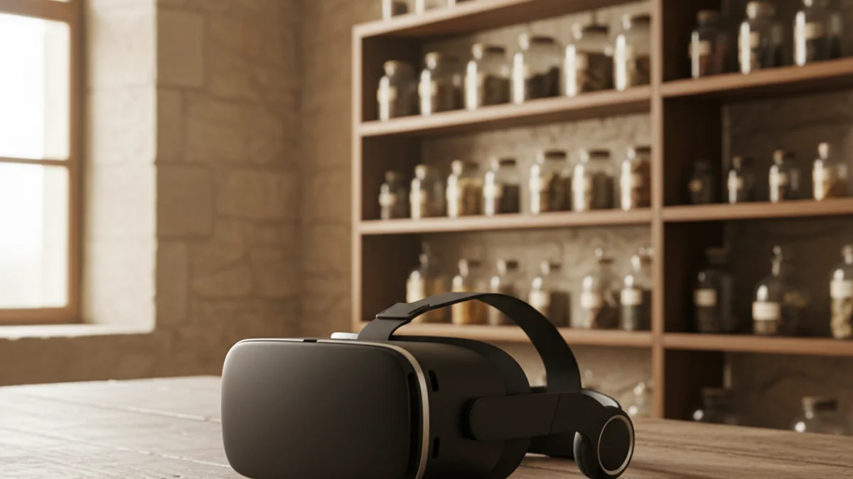 Imagen genérica de unas gafas de realidad virtual en un entorno de museo tradicional.