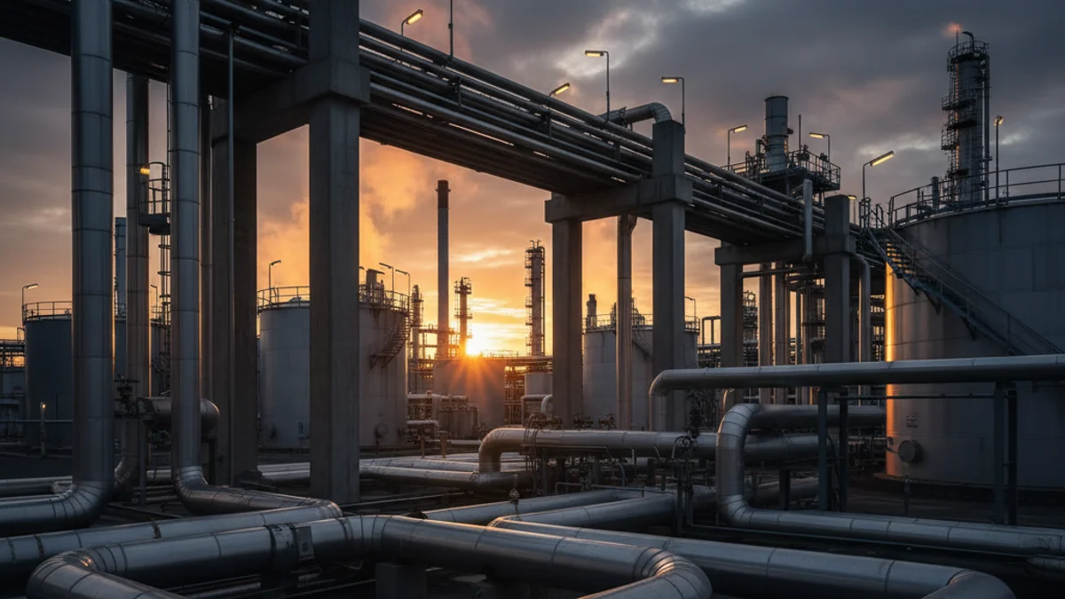 Imagen genérica de una planta de la industria química con depósitos y estructuras metálicas.