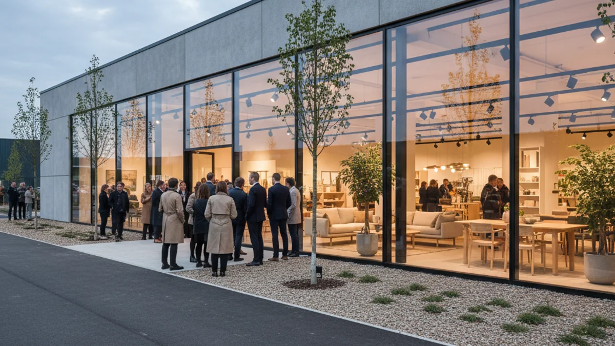 Imagen genérica de una tienda de muebles moderna en un polígono industrial.