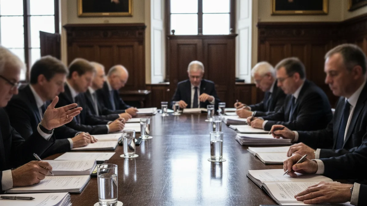 Mesa de reunión formal con documentos, simbolizando el diálogo entre la Cámara de Comercio y el empresariado.