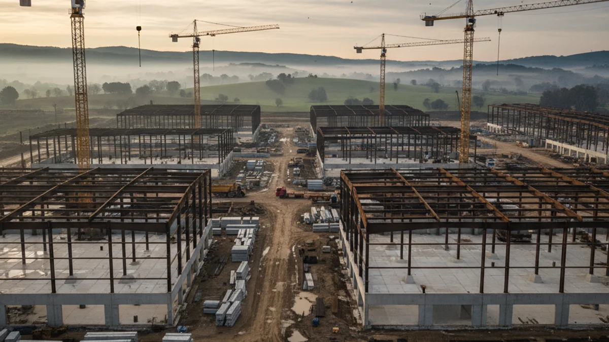 Imagen genérica de un polígono logístico en construcción en una zona rural.