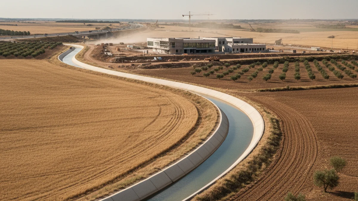 Imagen genérica de un canal de riego e infraestructuras en una zona rural.