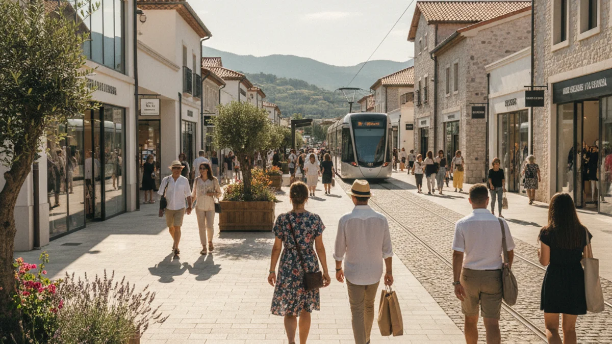 Imagen genérica de una calle comercial al aire libre con tiendas y zonas peatonales.