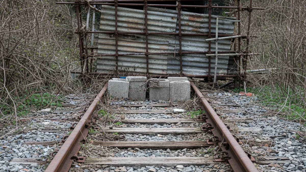 Imagen genérica de una vía de tren con signos de falta de mantenimiento o una infraestructura ferroviaria detenida.