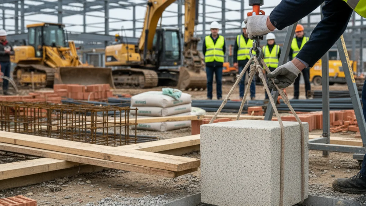 Representación genérica de la colocación de una primera piedra en un terreno de construcción.