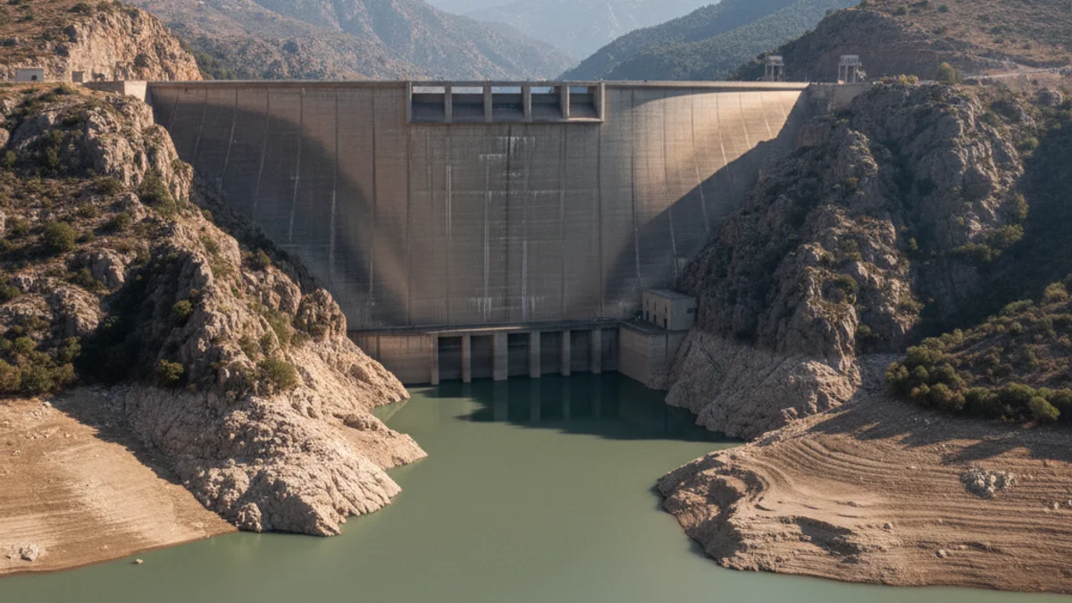 Imagen genérica de una presa hidroeléctrica con niveles de agua moderados.