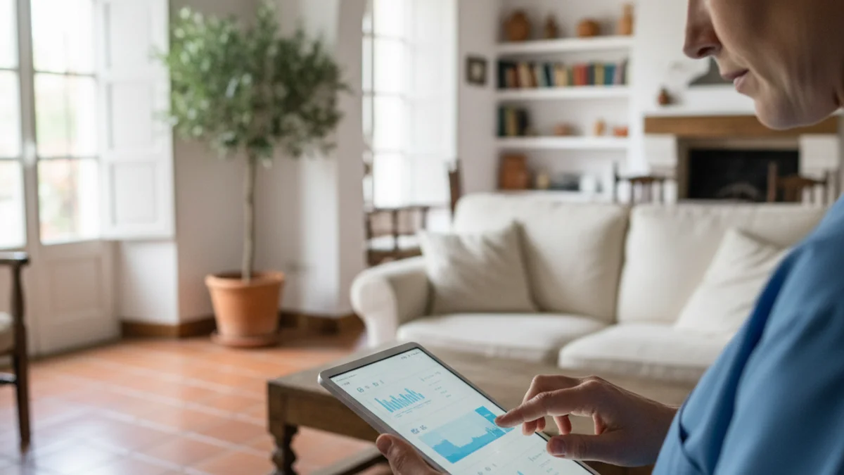 Imagen genérica de un profesional sanitario utilizando una tableta digital durante una visita a domicilio.