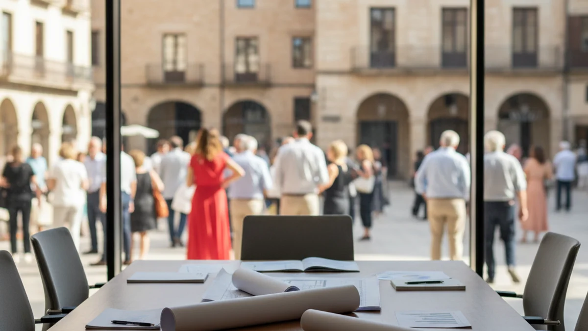 Imagen genérica de una oficina con vistas a un casco urbano histórico, representando la planificación estratégica.
