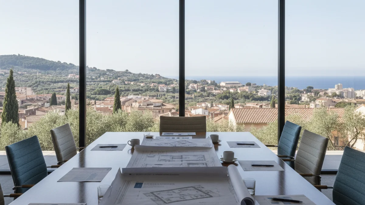 Imagen genérica de una oficina con vistas a un entorno rural que simboliza el desarrollo económico local.