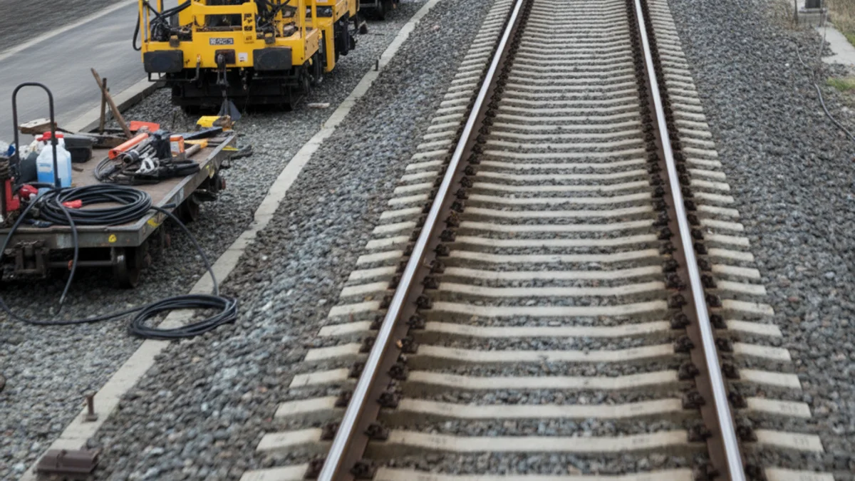 Imagen genérica de una vía de tren de alta velocidad con un tren pasando rápidamente, simbolizando el mantenimiento.