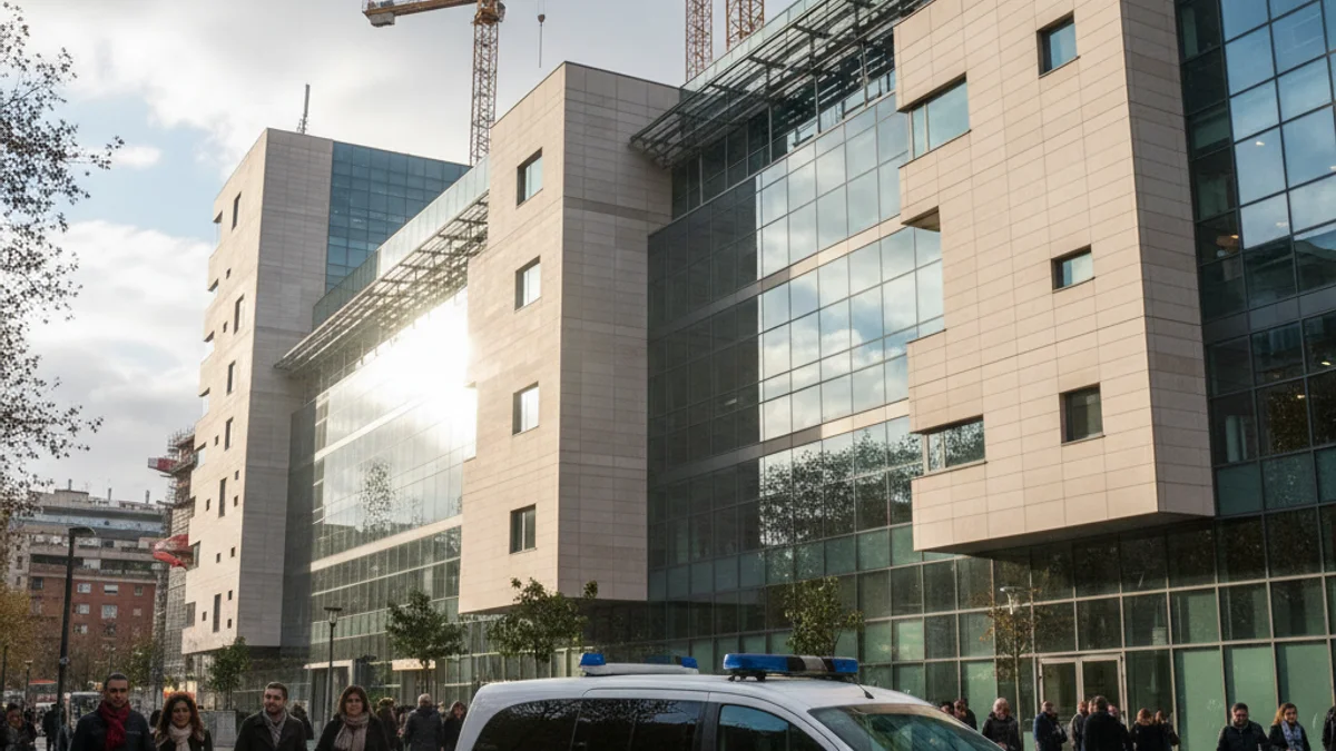 Imagen genérica de las obras de ampliación de un centro hospitalario con grúas de construcción.