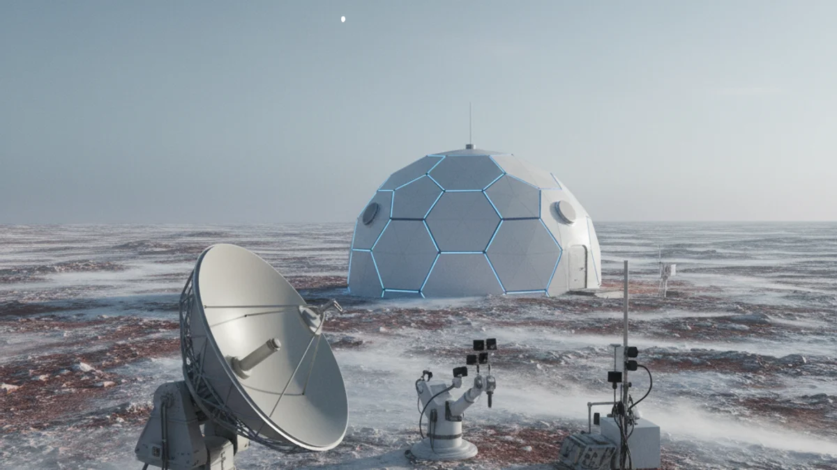 Imagen genérica de un habitáculo de investigación científica en un entorno aislado que simula las condiciones del planeta Marte.