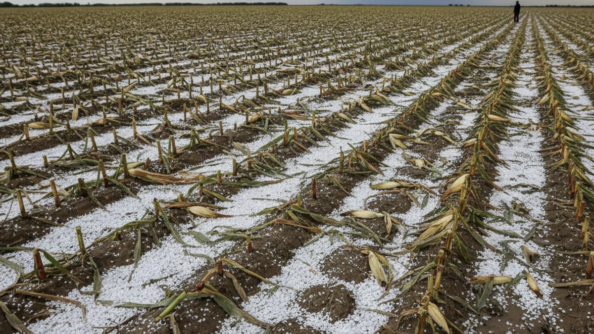 Imagen genérica de un campo de cultivo afectado por una tormenta de granizo o daños meteorológicos.