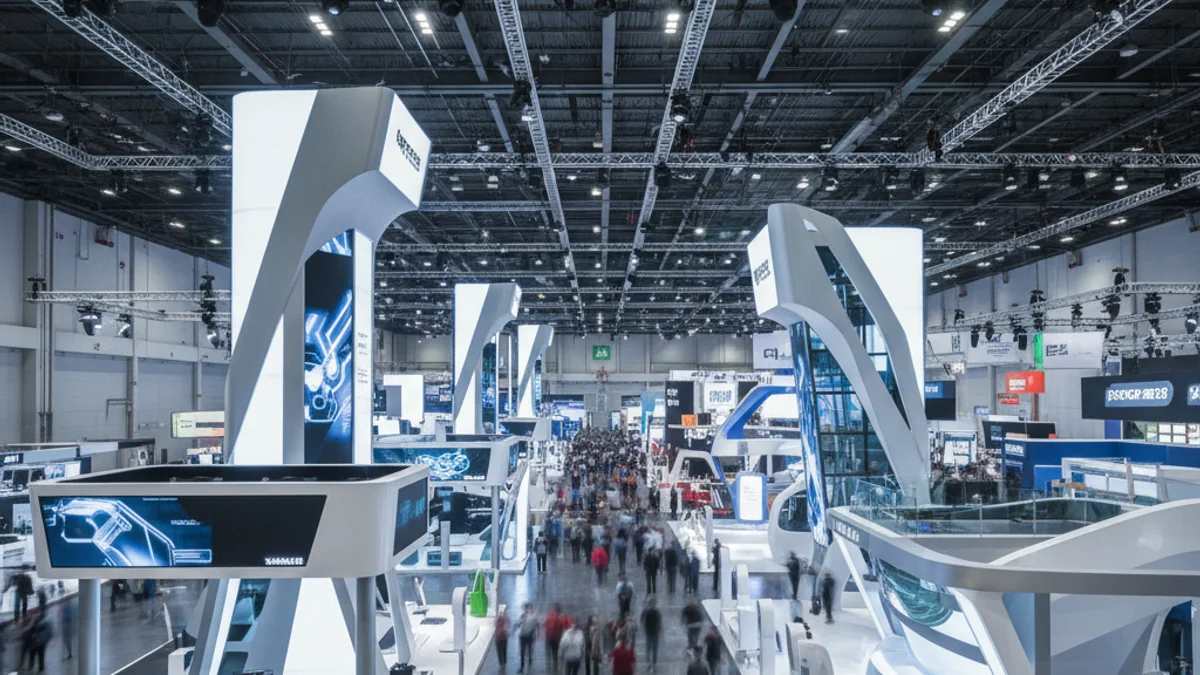 Imagen genérica de un gran pabellón ferial lleno de visitantes y stands tecnológicos durante un congreso profesional.