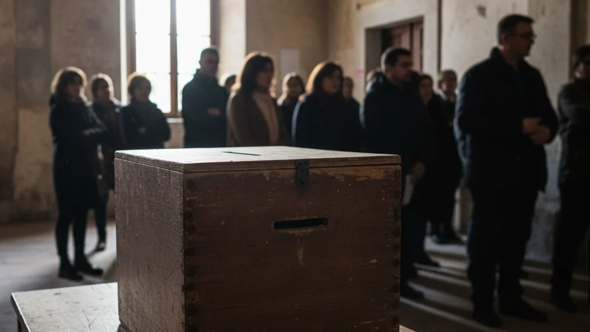 Imagen genérica de una urna electoral de madera en un colegio de votación.