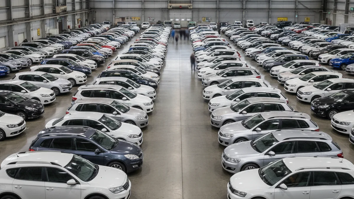 Vista general de un gran espacio de exposición con vehículos de ocasión de diversos modelos y colores.