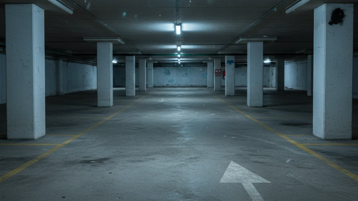 Imagen genérica de una plaza de parking vacía en un garaje subterráneo.
