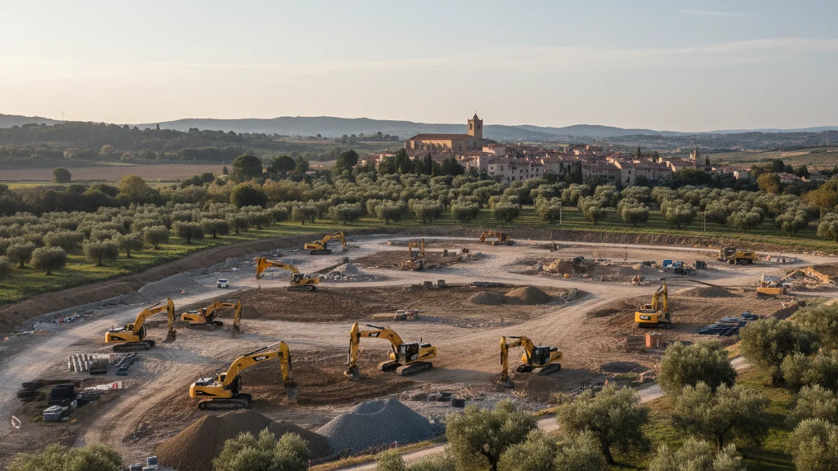 Imagen genérica de las obras de urbanización de un polígono industrial en una zona rural.