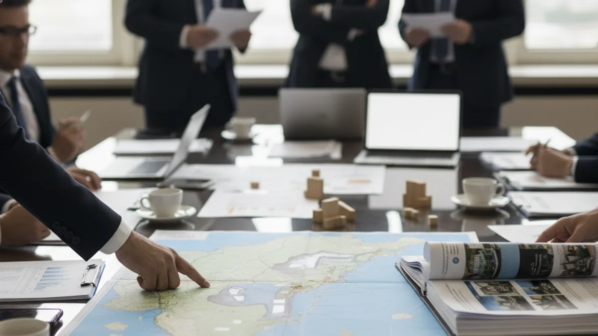 Representación visual de una mesa de trabajo o reunión estratégica sobre desarrollo turístico comarcal.