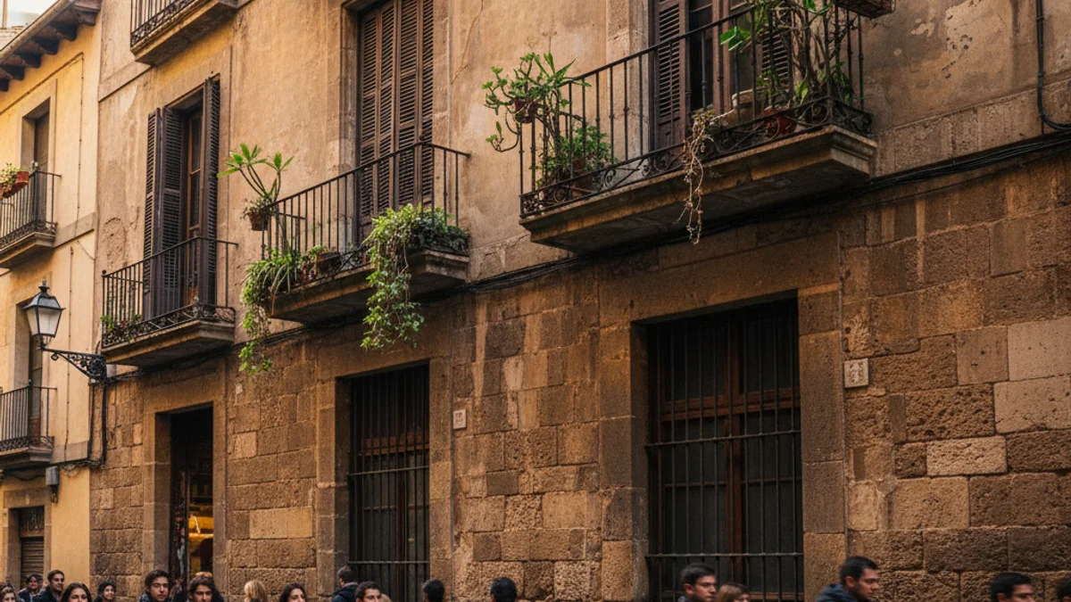 Imagen genérica de una fachada de un edificio antiguo con balcones en el centro de Barcelona.